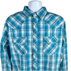 Wrangler‎ Wrancher Western Pearl Snap Shirt XL Blue Cowboy Yellowstone Rodeo